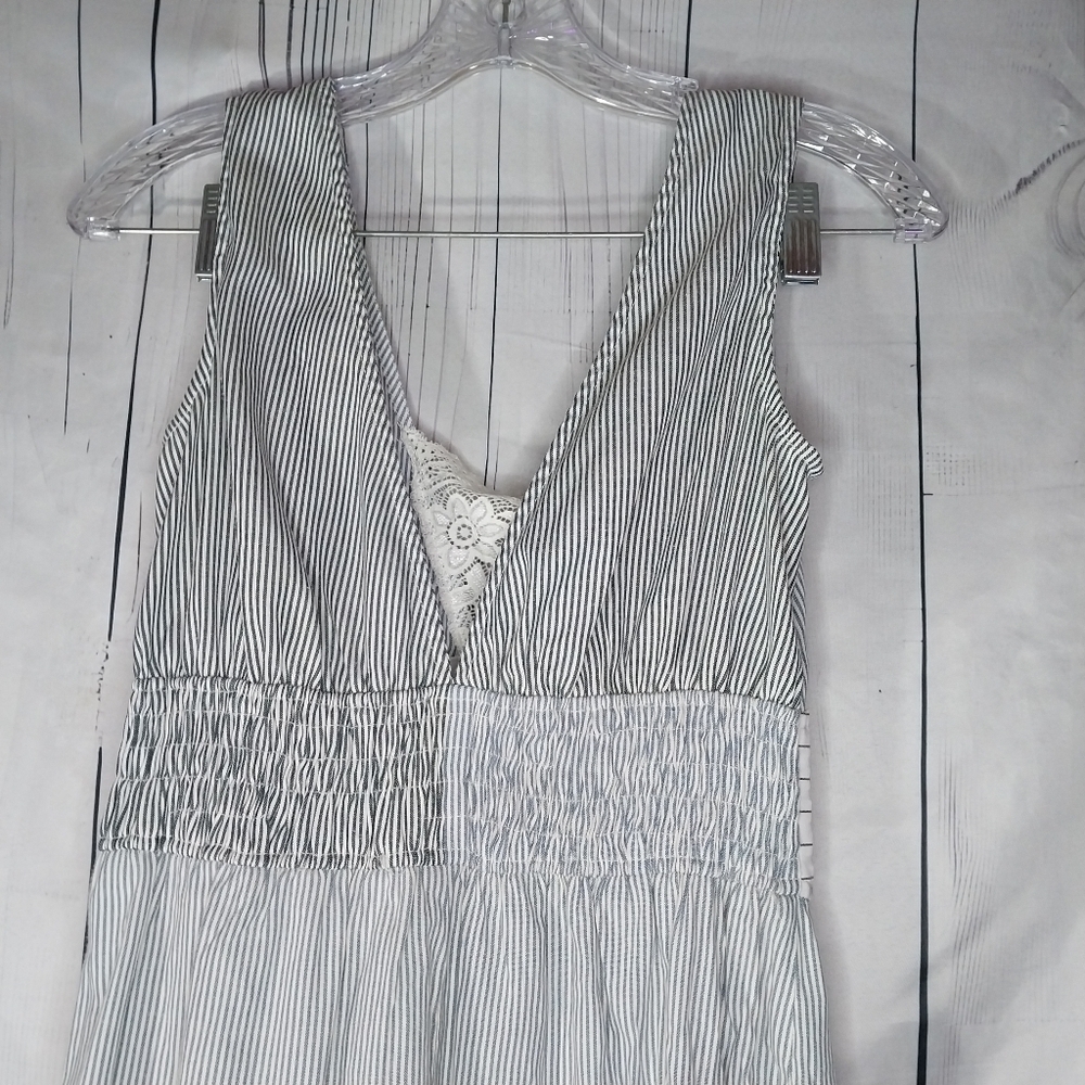 Mur Mur Sleeveless Boho V-Neck Striped 100% Cotton Ruffled Coastal Dress - Picture 10 of 14